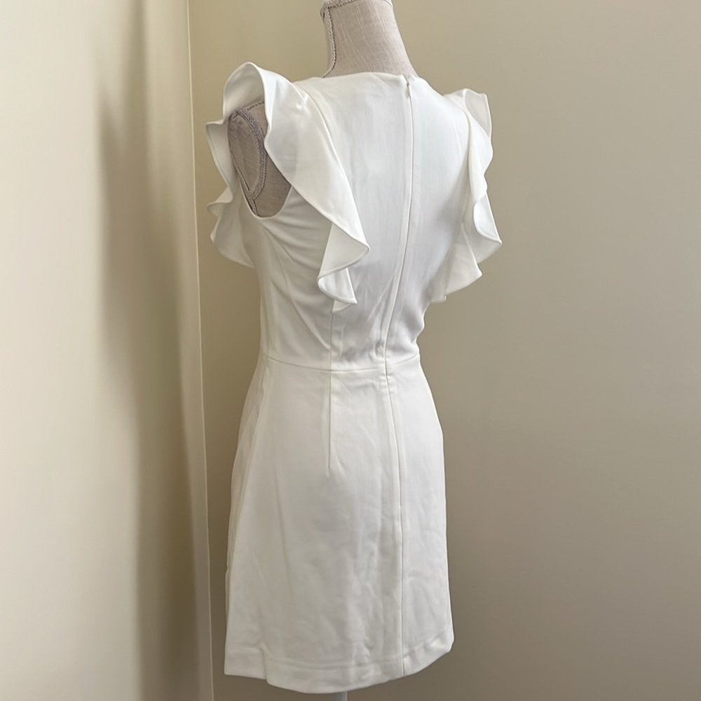 ๐ French Connection White Mini Dress with Ruffle Sleeves - Picture 8 of 15